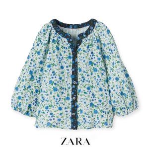 ZARA Kids | Blue | Contrast Placket Floral Shirt